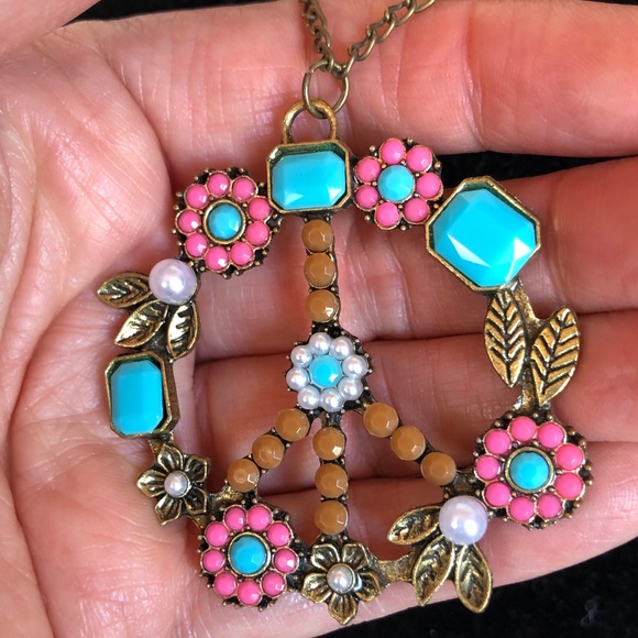 Boho Floral Peace bronze necklace 16” from back of neck - Picture 4 of 4